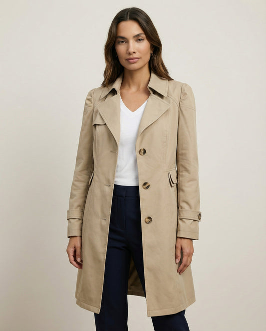 Women's Trench Coat with Lapel Collar & Button Closure | Stylish Outerwear for All Seasons