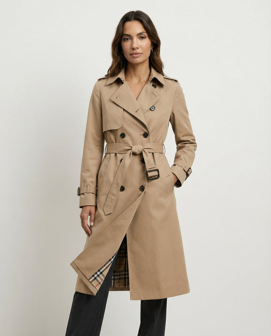 Women's Trench Coat with Structured Lapel & Adjustable Belt